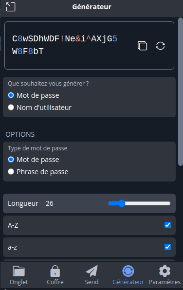 Bitwarden - extension - génération de mot de passe