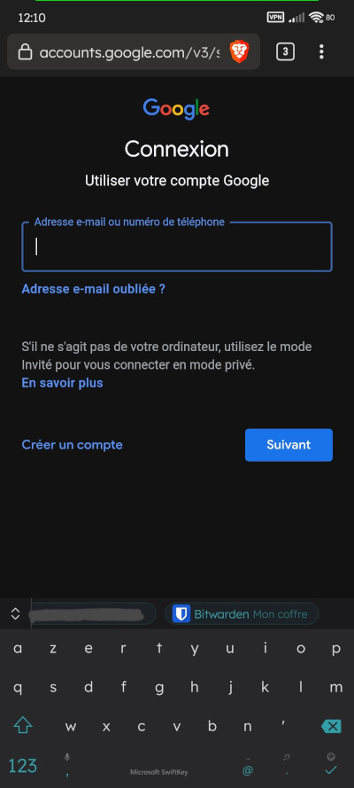 Bitwarden - application mobile - affichage sur le clavier